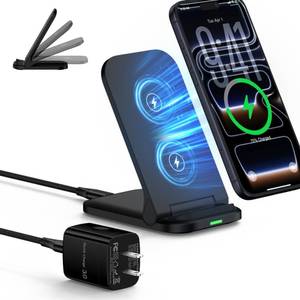 lot 14112 image: Fast Wireless Charging Station, Foldable Wireless Charger Stand for Samsung Galaxy S26S25 Ultra iPhone 17 16 Pixel 10a1099 Pro XLFold, Android Phone Wireless Charger Pad Desk with QC3.0 Adapter