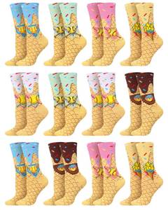 lot 14130 image: Halfchet 12 Pairs Ice Cream Drip BaseballSoftball Socks for Youth Teen Ice Cream Drip Sport Socks Funny Sports Gift Colorful Sock Athletic Crew Sock Sports Team Gifts Party Favor (Softball)