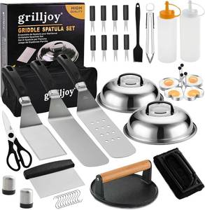 lot 19806 image: Grilljoy 38pcs Professional Griddle Accessories Kit for Blackstone, with Smash Burger Press, Extra Thick Griddle Spatula, Turner, Flipper - Flat Top Grill Accessories for Outdoor Grill