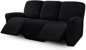 lot 19811 image: ULTICOR Velvet 8-Pieces Recliner Sofa Covers Stretch Reclining Couch Covers for 3 Cushion Reclining Sofa Slipcovers Furniture Covers Thick Soft Washable (3 Seater Recliner Cover, Black)
