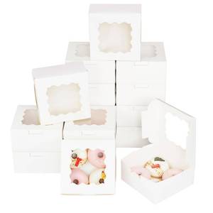 lot 19830 image: Bakepacker 60pcs White Bakery Boxes with Window 6x6x3 inches Thick & Sturdy Macaroon Pastry Boxes Cookie Boxes for Bakery