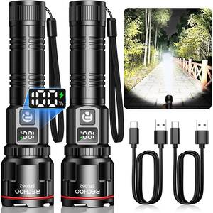 lot 20202 image: RECHOO Rechargeable Flashlights 2 Pack, Super Bright High Lumens LED Flashlight with LCD Digital Display, 3 Lighting Modes & Zoomable Torch Lights for Home Camping Hunting Emergency