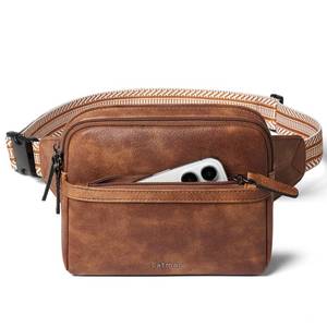 lot 20204 image: LATMAP 3L Fanny Pack Crossbody Bags for Women Men 4-Zipper Pockets Belt Bag Sling Waist Pack Faux Leather Chest Bag Purse Brown