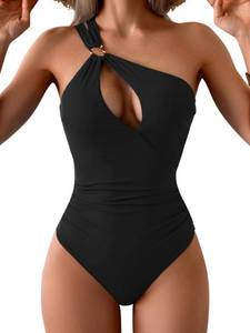 lot 20207 image: Aidonger One Shoulder One Piece Swimsuit for Women Cutout Tummy Control Bathing Suit Swimwear Black XL