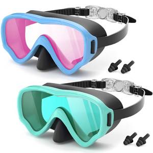 lot 20230 image: COOLOO 2 Packs Kids Goggles with Nose Cover, 180° Wide View Swimming Goggles for Kids 4-16, No More Hair Snags Anti-Fog No-Leak Snorkel Mask for Boys Girls Youth