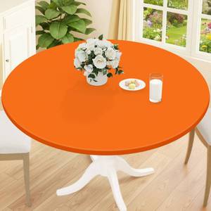 lot 20232 image: Smiry Round Picnic Tablecloth, Waterproof Elastic Fitted Table Covers for 45 - 56 Tables, Wipeable Flannel Backed Vinyl Tablecloths for Camping, Indoor, Outdoor, Orange