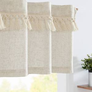 lot 20235 image: jinchan Boho Valance with Tassels Linen Kitchen Valance Curtain for Windows 16 Inch Beige Farmhouse Rustic Small Window Treatment for Living Room Laundry RV Light Filtering Back Tab 1 Panel Crude