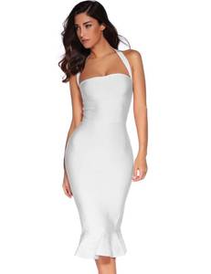 lot 20244 image: Womens Halter Fishtail Bandage Party Dress Elegant Wedding Guest Dress(White,XL)
