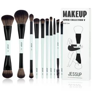 lot 20246 image: Jessup Makeup Brushes Set 10pcs, Double Sided Foundation Contour Blush Highlight Blending Eyebrow Brush Eyeshadow Eyeliner Concealer Brush, Bright Cyan Cruelty Free Cosmetic Tools T500
