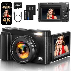 lot 20258 image: 4K Digital Camera for Photography, 64MP Autofocus WiFi Vlogging Camera for YouTube with 3 180° Flip Screen,Travel Camera with SD Card, Point and Shoot Digital Camera 16X Zoom, UV Filter,2 Batteries