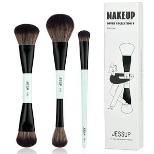 lot 20260 image: Jessup Face Makeup Brushes Blue 3pcs Double Ended Makeup Brush for Foundation Contour Blush Highlight and Concealer Brush, Premium Synthetic Brush Set T503