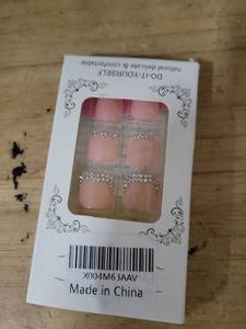 lot 20319 image: Toe Nails Pres on Short Square Fake Toe Nails with Bling Rhinestone Designs Nude Pink False Toenails for Women Full Cover Glossy Stick on Nails Glue on Toenails 24Pcs Manicure Art