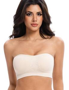lot 20324 image: Lusait Strapless Bras for Women Non-Slip Seamless Padded Bandeau Bra Wireless Convertible Tube Top Bralette Beige M