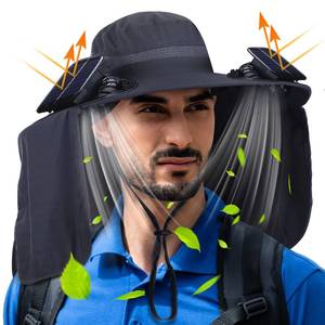 lot 20325 image: Chuarry Solar Powered Wide Brim Sun Hat with 2 Fan Outdoor USB Charging Fishing Hat with Neck Flap for Men Women Hiking(Dark Gray)