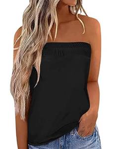 lot 20328 image: IWOLLENCE Womens Tube Tops Casual Summer Backless Strapless Top Sleeveless Bandeau Tanks Shirt Flowy Beach Coverups Black, XL