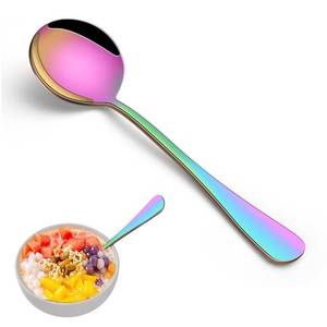 lot 20330 image: 8-Piece Rainbow Soup Spoons Set, 7.4 Inch Colorful Stainless Steel Silverware Round Spoon Set, Mirror Polished Iridescent Metal Spoons for Cereal & Dessert