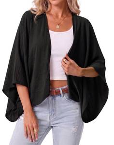lot 20336 image: GRECERELLE Womens Summer Lightweight Cropped Black Cardigan, Open Front Kimono Bolero Cadigans,Loose Cover Up for Dresses, 2XL