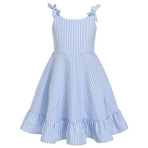 lot 20337 image: FYMNSI Toddler Girls Summer Dress Kids Sleeveless Strappy Ruffle Smocked Sundress Stripes Floral Print Casual Holiday Birthday Party Dress Back to School Outfits for Girls Beach Dresses Blue 7-8Y