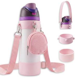 lot 20340 image: Elystara Pink Water Bottle Strap Handle Holder Carrier Compatible with Owala FreeSip 24oz, Crossbody Shoulder Sling for Carrying with Silicone Boot and Pouch Bag, Owala Water Bottle Accessories