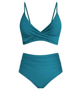 lot 20346 image: Amy Babe Womens High Waisted Bikini Sets Push Up Twist Front Spaghetti Straps Ruched Two Piece Swimsuit Bathing Suit Teal (Medium)