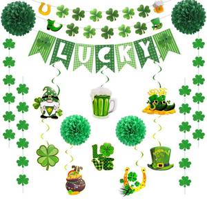 lot 20353 image: GIFTODAY St. Patricks Day Decorations Kit with Lucky Banner, Hanging Swirls, Glitter Shamrock Garlands, Paper Pompoms for St. Patricks Day Decor, Irish Themed Party Favor, Home, Office