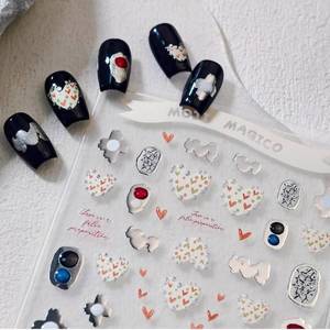 lot 20393 image: Silver Nail Stickers Jelly Heart Nail Art Decals 5D Embossed Nail Art Stickers Irregularity Nail Decals Self Adhesive 5D Embossed Supply for Women Girls Kid Manicure DIY Decoration