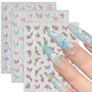 lot 20400 image: 3 Sheets Butterfly Nail Stickers, Spring Flowers Nail Art Stickers, 3D Self-Adhesive Nail Art Supplies for Women DIY Colorful Butterfly Flowers Manicure Decoration for Acrylic Nails