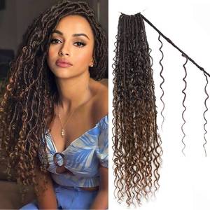 lot 20415 image: Boho Faux Locs Crochet Hair 30 Inch Goddess Locs 8 Packs Boho Soft Locs Crochet Hair with Curly Ends Pre-looped Long Bohemian River Locs Crochet Hair for Black Women(30Inch, T30)