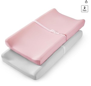 lot 14139 image: TILLYOU Changing Pad Cover Set in Soft Jersey Material Diaper Changing Pad Cover Girl - Fits 3234x16 Contoured Pad for Babies,Peachy Pink & Lt Gray