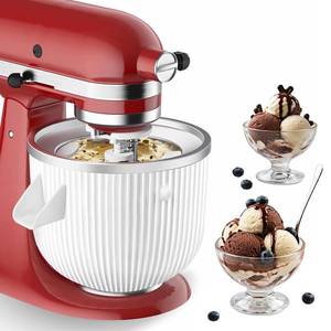 lot 1380 image: Ezato Ice Cream Maker Attachment for KitchenAid, Fits KitchenAid 4.55QT & 6QT Mixers, Frozen Ice Cream & Sorbet Gelato Maker, 2 Quart, White