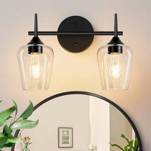 lot 1382 image: MOKATNG 2-Light Bathroom Light Fixtures, Black Vanity Lights for Bathroom with Clear Glass, Bathroom Lighting Fixtures Over Mirror, Modern Wall lamp for Cabinet Hallway