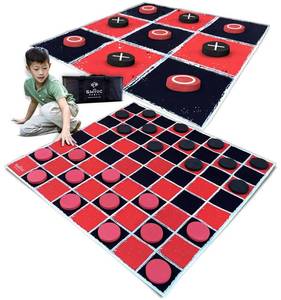 lot 1393 image: Swooc Games� - 2-in-1 Vintage Giant Checkers & Tic Tac Toe Game WMat (4ft x 4ft) - 100% Machine-Washable Canvas - Giant Outdoor Games for Kids - Yard Game for Kids - Jumbo Lawn Set - Large Checkers