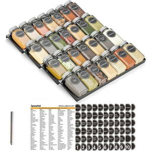 lot 1394 image: SpaceAid Spice Drawer Organizer with 28 Spice Jars  4-Tier  13  W x 17.5  D  Black