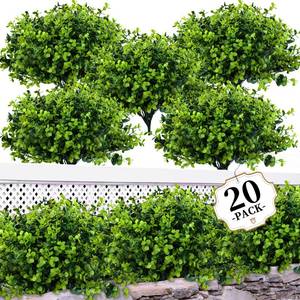 lot 1397 image: ColoPlay 20 Bundles Artificial Greenery Boxwood Plants, Fake Plant for Garden Porch, Window Box, Home Wedding, Farmhouse, and Indoor Outdoor Decoration