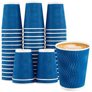 lot 1398 image: Lamosi 12 oz Insulated Coffee Cups Disposable - 50 Count Blue Paper Coffee Cups No Lids 12oz, Corrugated Ripple Wall Design for Hot Beverages Cold Drinks, HomePartyTravelPicnicDaily Use