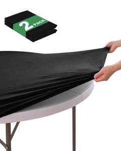lot 2332 image: KeyWave Round Fitted Table Covers - 48-52 Inch Spandex Water-Resistant Tablecloth with Elastic, 2 Pack Circle Folding Table Cloths for Party Banquet Dining Room, Black