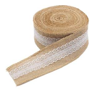 lot 2340 image: Decora Natural Jute Burlap Ribbon Roll with White Lace Trims Tape for DIY Crafts Wedding Decoration, 393 Inch