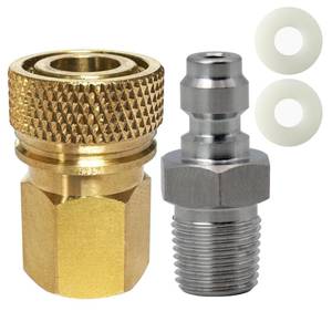 lot 2351 image: HMKUGO 18 BSPP Female Connector and 8mm Male Plug Fill Nipple Quick-Disconnect Set, Copper - Stainless Steel - Remote Line Male & Female Set for PCP Foster Paintball Airsoft Air Gun Tool