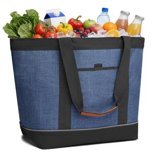 lot 2378 image: Awordo Insulated Cooler Bag, Reusable Grocery Tote Bags for HotCold, Leakproof Thermal Food Delivery Bag for Shopping, Beach, Travel, Picnics, Dark Blue