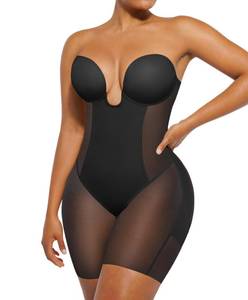 lot 2379 image: SHAPELLX Strapless Shapewear for Women U Plunge Corset Backless Body Shaper Tummy Control Bodysuit Shorts M