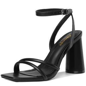 lot 2392 image: RIBONGZ Black Prom Heels for Women Chunky Block Heeled Sandals Square Open Toe Strappy High Heels Ankle Strap Wedding Bridal Shoes Sexy High Heel Sandals for Party Dress 8