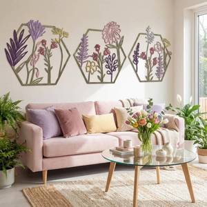 lot 2405 image: Peryiter 3 Pcs Metal Flower Wall Decor Minimalist Floral Wall Hanging Decor Floral Metal Rustic Flower Art for Summer Living Room Bathroom Kitchen Indoor Outdoor(Colorful)