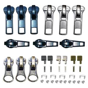 lot 2406 image: Zipper Repair Kit 39 Pcs, #5 Sliders with Pull, Metal Zippers Retainer Box,Insertion Pin 6 Sets, Replacement Zip BottomTop Stop, Metal, Plastic, Nylon Coil Zippers Head FIx on Jaceket