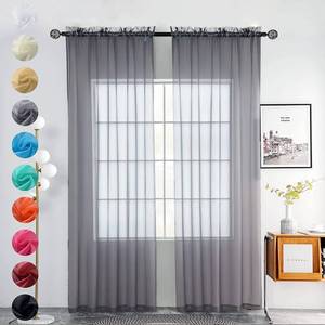 lot 2409 image: youleyar Solid Sheer Rod Pocket Curtain Voile Draperies 2 Panels White Beige Black Grey Coffee 52 Inch Width 84 Inch Long 1 Pair for Kitchen Bedroom Children Living Room Yard(Grey,52W��84L)