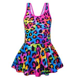 lot 2427 image: Akokvlar Girl One Piece Swimsuit with Skirt Bathing Suit Swimwear 3-16Y (12-13 Years, Rainbow Leopard)