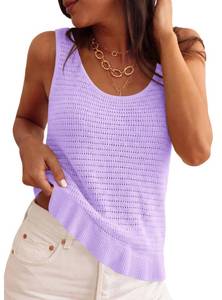 lot 2435 image: PRETTYGARDEN Crochet Tops for Women 2026 Resort Wear Cute Summer Boho Knit Sleeveless Sweater Vest Tank Tops Spring Outfits (Light Purple,X-Large)