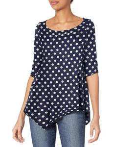 lot 2437 image: Star Vixen womens 34 Cinch Sleeve Hanky Hem Top Blouse, NavyWhite Dot, 3X US
