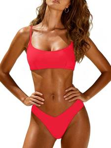 lot 2439 image: OWICA Womens 2 Piece Bikini Set Sexy Bathing Suits for Women Adjustable Spaghetti Straps Bandeau High Cut Swimsuit 2026 M