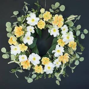 lot 3814 image: Mistilia Yellow Spring Summer Wreaths for Front Door, 20 Inch Artificial Floral Wreath with Cosmos Daisy, Flower Tropical Wreaths for Porch Wall Window Decor, Farmhouse Wreath for Home Decorations