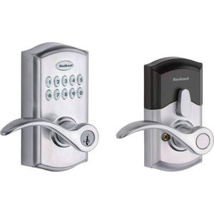 lot 3822 image: Kwikset SmartCode 955 Pembroke Light Commercial 10-Button Keypad Electronic Lever, Featuring Convenient Keyless Entry, 3-Year Battery Life and High Traffic Durability Satin Chrome
